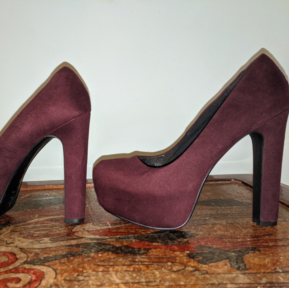 High Heel Hidden Platform Pumps Burgundy Size 8